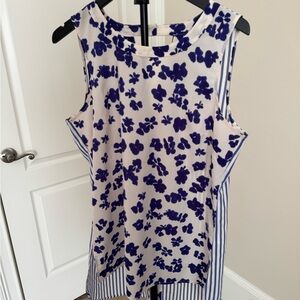 CAbi Blue and Cream Floral Top